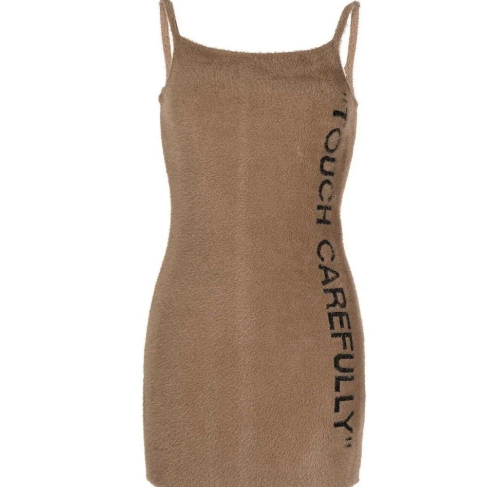OFF-WHITE NWT Quote “Touch Carefully” Fuzzy Brown Mini Dress Retail: $1900 40